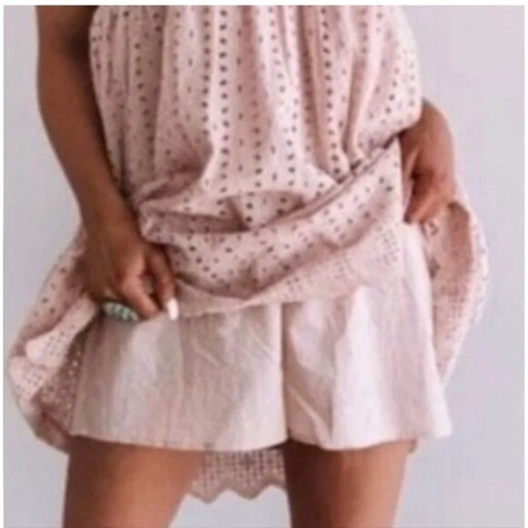 Pink Eyelet Babydoll Romper Dress Cottagecore Boho V-Neck Flutter Sleeve Medium - Picture 2 of 9